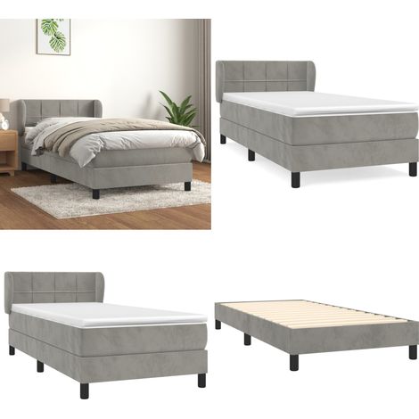 Giroletto a Molle con Materasso Grigio Chiaro 100x200cm Velluto - Materasso a molle - Letto con testiera regolabile