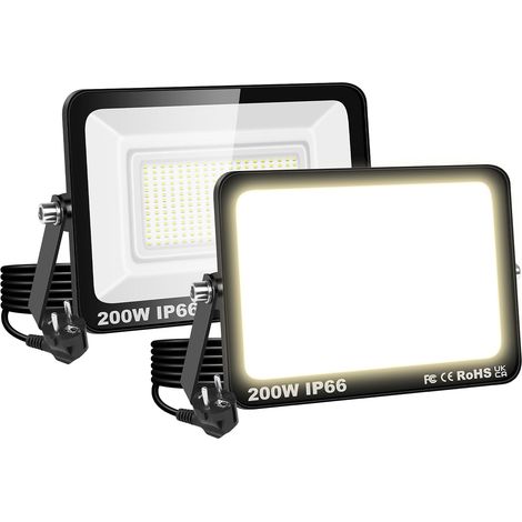 2x 200W Projecteur Exterieur, 20000LM Spot Led Extérieur avec Prise 3000K Blanc Chaud, IP66 Imperméable Éclairage de Sécurité, Projecteur Led pour Jardin Patio Cour Garage Entrée Allée (1/5)