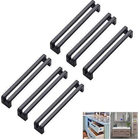 6 Pièces Poignee de Meuble Cuisine Noire 128 mm Entraxe, Poignee Armoire Moderne, Alliage de Zinc Poignées de Placard, Poignet Tiroir Noir Solide avec Finition Mate pour Porte d'armoire (1/5)
