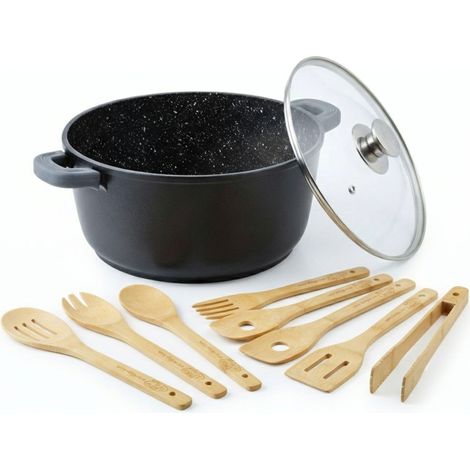 Marmite 10 l - 32 cm - En fonte d'aluminium - Antiadhésive - Pour lait, pâtes, légumes - Avec couvercle en verre - Convient pour tous les types de plaques de cuisson, y compris l'induction (1/5)