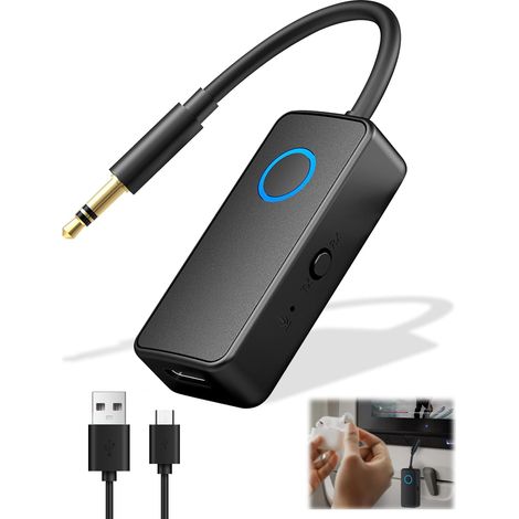 Émetteur Récepteur Bluetooth 6.0 2 en 1 pour TV/Voiture Adaptateur Audio Jack 3,5 mm Sans Fil, Double Appairage pour Casque Écouteur Avion Enceinte Haut-Parleur (1/5)