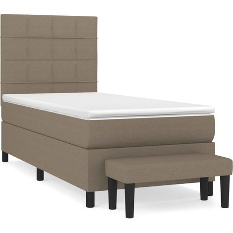 Lit simple Lit adulte Sommier à lattes de lit avec matelas Taupe 100x200 cm Tissu
