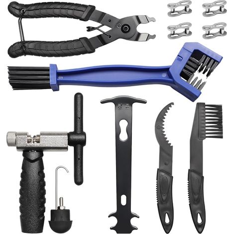 Fahrradketten-Reparaturset für 6-12 Gänge – Komplettes Set mit Kettennieter, Kettenzange, Kettenlehre, 4 Paar Nieten und 3 Reinigungsbürsten (1/5)