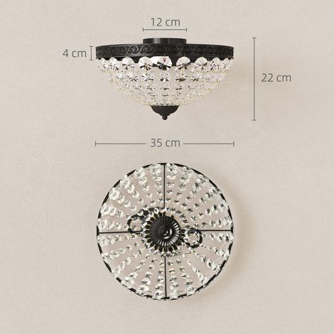 Plafonnier vintage en cristal avec 2 douilles E14 40W et 168 perles de cristal, noir, idéal pour chambre ou salon. (1/5)