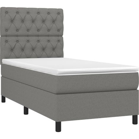 Estructura de cama LED con cabecero con somier colchón 80x200cm tela gris oscuro TDL0209427