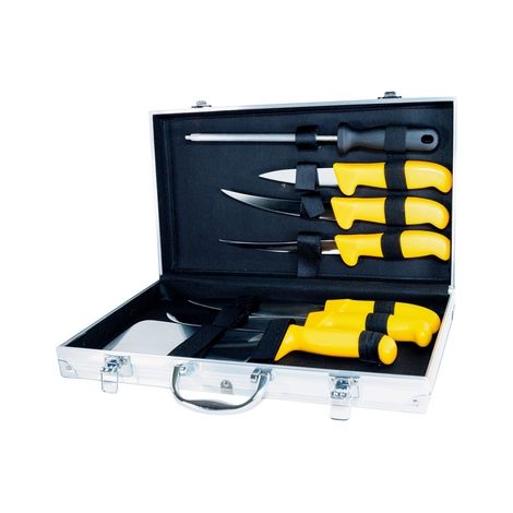 Pradel – Mallette valise du boucher 7 pièces – Couteaux en acier inoxydable – Manche ergonomique – Émouture intégrale pour coupe professionnelle