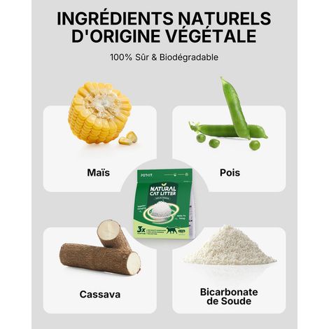 Litière pour Chat Tofu et Cassava Agglomérante Biodégradable et Sans Poussière Anti Odeur au Bicarbonate de Soude 2.4 kg (1/5)