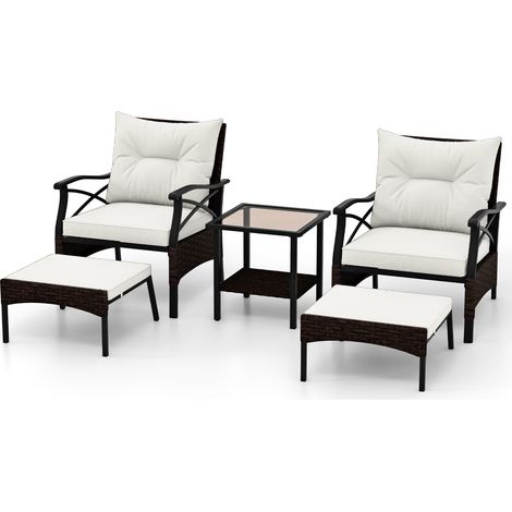 COSTWAY 5 Pieces Rattan Garden Furniture Set Patio Conversation Set-Beige (1/5)