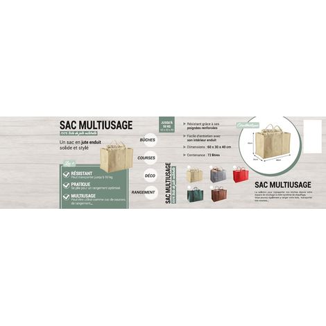 1 Sac à Bûches,Jute Rouge,Intérieur Lavable,Poignées Renforcées,Charge 50 kg,Stockage Bois (1/5)