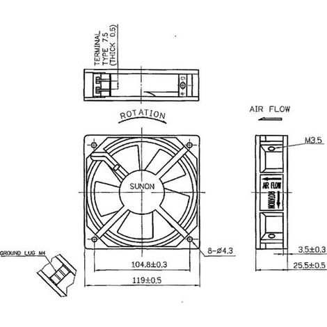 Ventilateur sunon 230vca roulement a aiguilles 120 x 120 x 25mm
