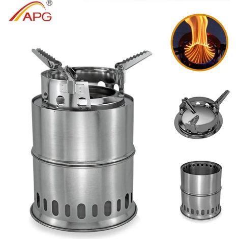 Réchaud à bois de camping, brûleur à gaz portable en acier inoxydable, réchaud de camping portable (1/4)