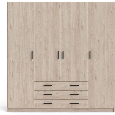 Armoire VEGA - Décor Chene Jackson - 4 portes + 3 tiroirs - L 195,5 x P 49,6 x H 200,4 cm (1/5)