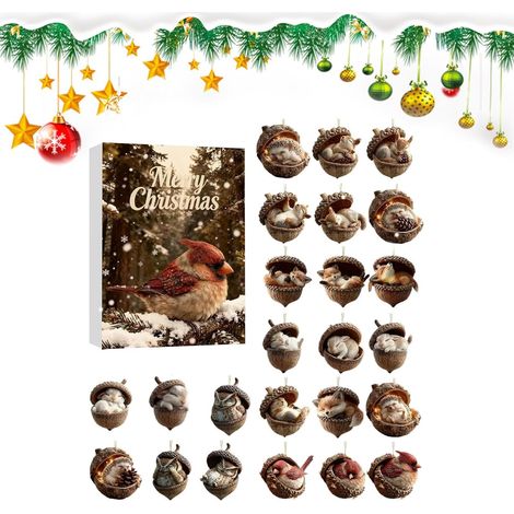 Adventskalender mit Tieranhängern, Winterdeko, flaches 2D-Design Quasten-Adventskalender für Erwachsene und Jugendliche, für Baum, Fenster, Wand, Tür, Kamin (1/5)