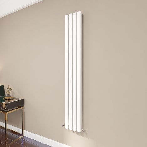 AICA Oval Column Radiator 1600x236mm Central Heating Vertical Double Stylish Grey White (1/5)