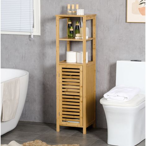 Meuble de salle de bain en bambou, 2 étagères ouvertes, 32,9 x 29,9 x 120 cm HAVRYA (1/5)
