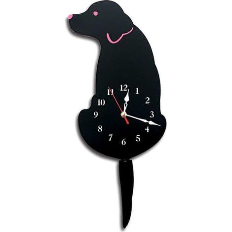 Horloge murale chien, décoration pour la maison, horloge pour chambre d'enfant, horloge chien remuant la queue, cadeau d'anniversaire pour enfants, noir (1/5)