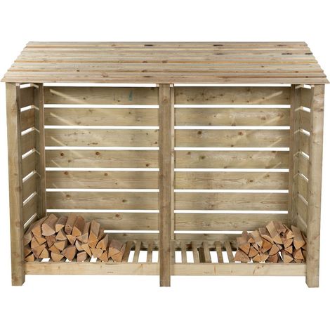 Slatted wooden log store W-227cm, H-180cm, D-88cm - natural (light green) finish