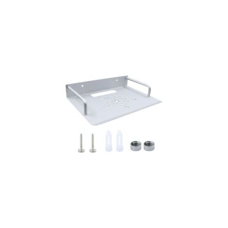 Wandhalterung für Router und Repeater – Silbernes Aluminium-Wandregal, horizontale Wandmontage, belüftete Wandaufbewahrung für Server, kleines Netzwerkregal, 23 x 16 cm – Crezuo