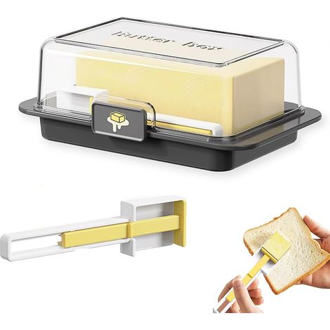 1 Boîte à Beurre, Couvercle Hermétique, Cuillère Graduée, ABS Noir, Pour Frigo et Fromage (1/5)