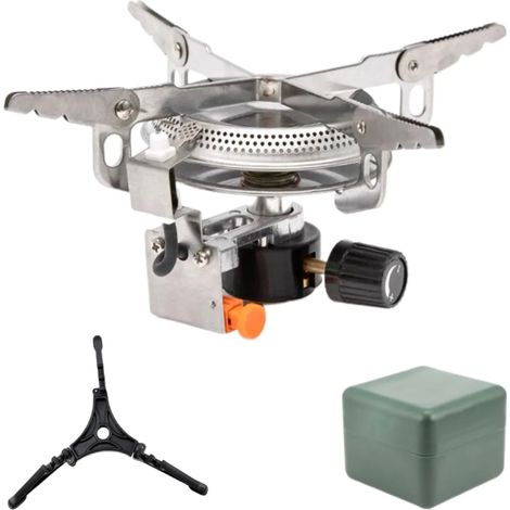 Réchaud à gaz portable d'extérieur pour le camping, pliable et réglable, avec brûleur à bouteille de propane, pour la randonnée, léger et de survie. Équipement de réchaud de cuisine portable. (1/5)