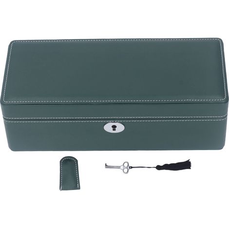 Boîte à Montres 4 Emplacements Cuir Microfibre Vert Élégant Étui de Rangement avec Clé pour Montres Mécaniques et Bijoux (1/5)
