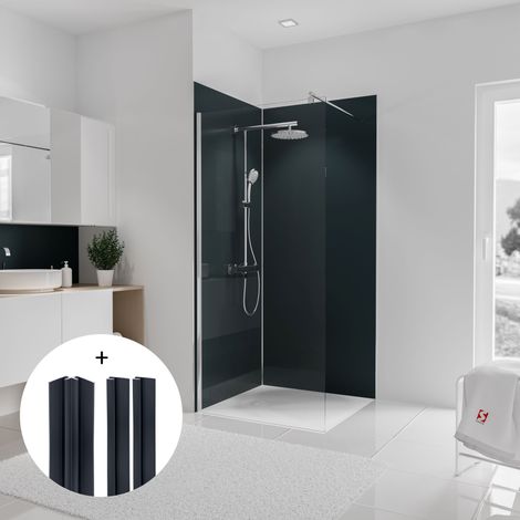 Lot de 2 panneaux muraux : 90 x 210 cm + 120 x 210 cm + 3 profilés, Anthracite, Schulte