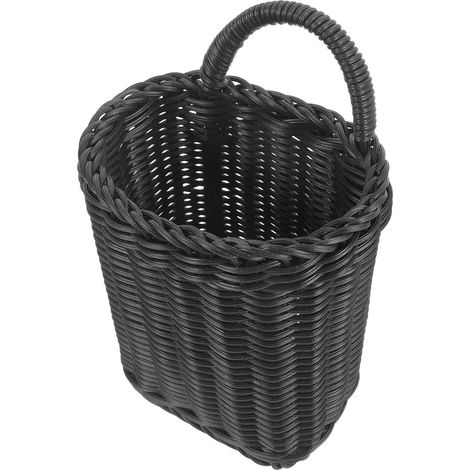 Panier Mural Tressé Imitation Rotin Poignée Panier de Rangement en Plastique Noir Cuisine Salle de Bain Pratique et Élégant (1/5)