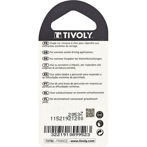 Tivoly • Dado di serraggio a impatto magnetico • Testa esagonale Ø12mm • Gambo esagonale 6,35mm