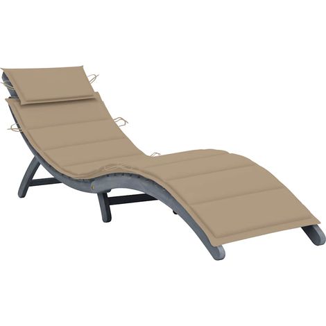 Chaise longue avec coussin Gris Bois d'acacia solide