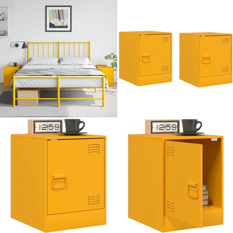 Tables de chevet 2 pcs jaune moutarde 34,5x39x44 cm acier - Table De Chevet - Meuble De Chambre - Commode - Étagère Murale - Rangement Intérieur - Home & Living (1/5)