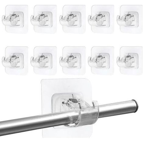 Support de Tringle à Rideau Auto-adhésif Transparent, Lot de 10 Crochets Muraux sans Perçage pour Cuisine et Salle de Bain (1/5)
