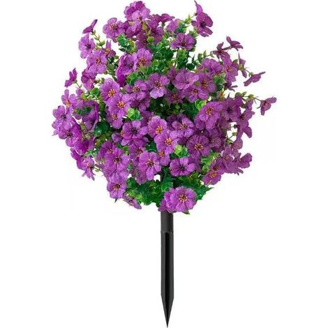 Buis artificiel à fleurs violettes, arbustes artificiels pour l'extérieur, résistants aux UV, avec piquet de fixation au sol, idéaux pour une véranda, un jardin ou une jardinière. (1/5)