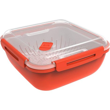 Cuiseur à vapeur 1,7l avec tamis pour micro-ondes et cuiseur à vapeur, Plastique (PP) sans BPA, rouge/transparent, 1.7l (19.5 x 19.5 x 9.1 cm) (1/5)