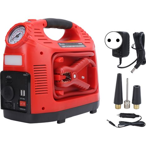 Bloc d'alimentation mobile extérieur Pompe à air portative pour voiture Grande capacité pour motos véhicules tout-terrain voitures camions Prise UE 110‑220V (1/5)