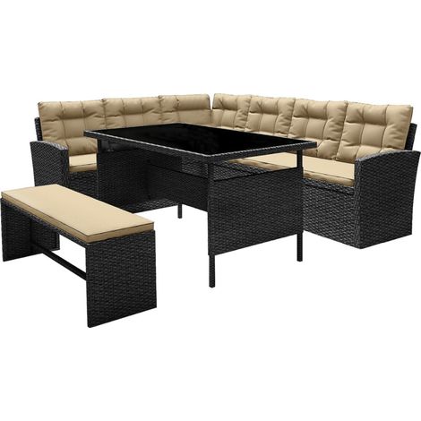 Salotto da giardino 8 posti resine intrecciata grigio scuro/beige MOOREA (1/4)