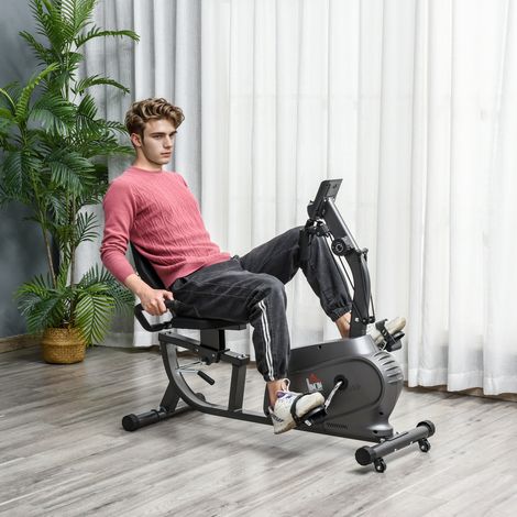 Vélo d'appartement horizontal magnétique 8 résistances, écran LCD, siège réglable et élastiques pour les bras (1/5)