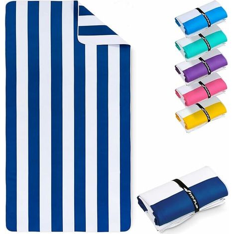 XXL Beach Towel - Large Lightweight, Quick-Drying Microfiber Beach Towel - 100% Recycled Microfiber Towel - Navy Blue-White Striped - 200cm x 90cm (1/5)