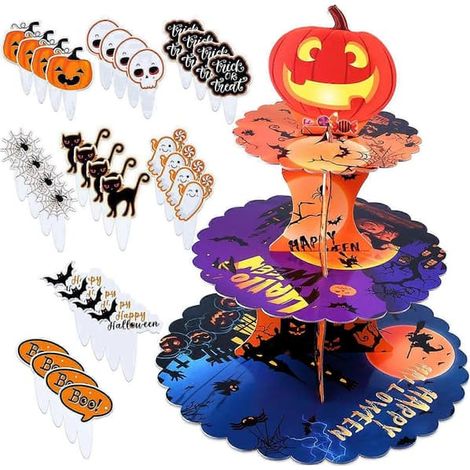 Présentoir à cupcakes d'Halloween avec décorations pour gâteaux d'Halloween pour une fête d'Halloween (1/5)