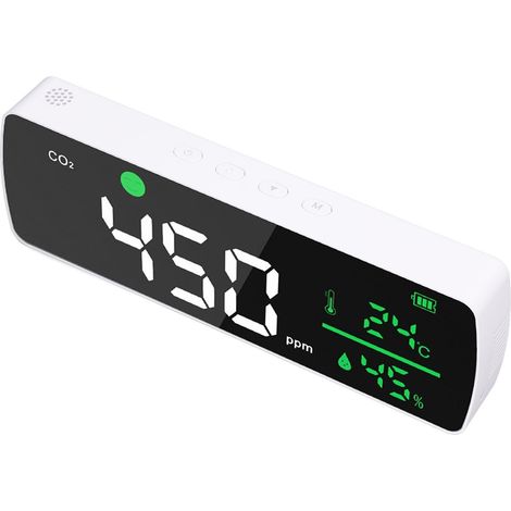 CD06 CO2-Detektor, Infrarot-Luftqualitätssensor, Temperatur- und Feuchtigkeitsmessung, weißes Modell, mit eingebauter Batterie. (1/5)
