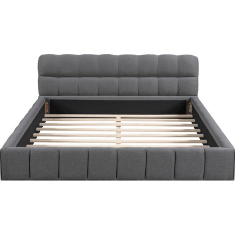Letto Imbottito 140×190 cm, Letto Matrimoniale con Testiera Imbottita, senza Materasso, Grigio (1/5)