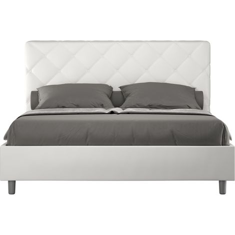 Lit matelassé 140x200 cm simili cuir blanc Paryse- (1/5)