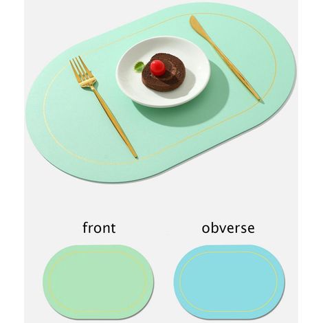 Set de table bicolore en cuir PU antidérapant, isolant thermique et imperméable, vert menthe (1/5)