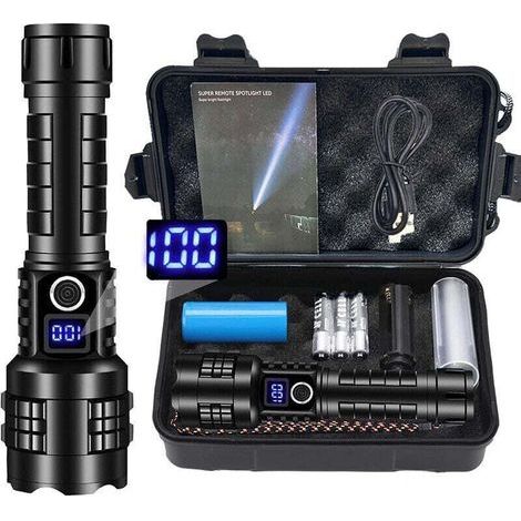 BUNTHAUS Extrem leistungsstarke LED-Taschenlampe, 100.000 Lumen, wiederaufladbar, 7 superhelle Modi, lange Akkulaufzeit, IPX7 wasserdicht, ideal für Camping, Wandern und Notfälle [Energieklasse A+++]