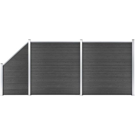Ensemble de panneau de clôture WPC 446x(105-186) cm Noir (1/5)