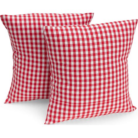 Juego de 2 cojines Kussendok, 40 x 40 cm (color a elegir), a cuadros rojos y blancos. Cojín decorativo para sofá, silla, etc. 100% algodón. Decoración ideal para cualquier habitación, jardín o patio. (1/2)