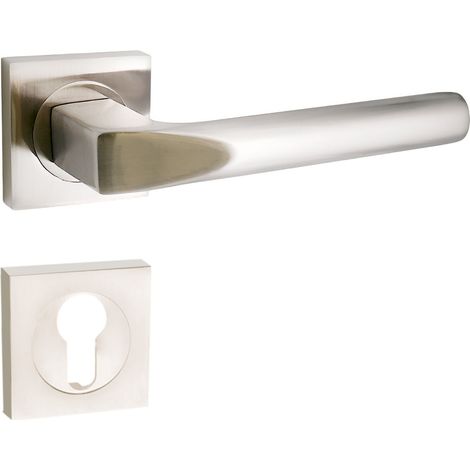 domino Türgriff Drückergarnitur PZ - Profilzylinder Set quadratische Rosette Türklinke für Zimmertür, Bürotür, Kellertür & Innentür Türbeschläge aus Aluminium Nickel CONO-QR M9 (1/5)