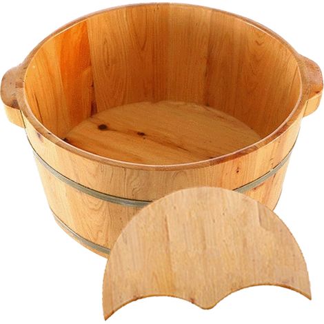 Seau en cèdre pour le lavage des pieds, bassine en bois, bain de pieds, seau en bois de fumigation, 26 cm, bords arrondis, bois massif épais. (1/5)