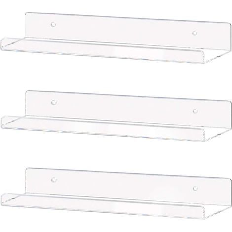 Étagère murale flottante invisible en acrylique transparent de 38 cm, étagère murale pour livres d'enfants (lot de 3) (1/4)