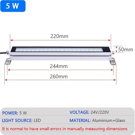 Lampe industrielle LED (22 cm - Blanc froid - 24-36 V CC) étanche IP67, résistance à l'huile et à la poussière, pour ateliers et machines CNC. Alimentation : 100-230 V CA. (1/5)