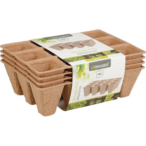 Lot de 4 plaques biodégradables 12 alvéoles pour semis (1/4)